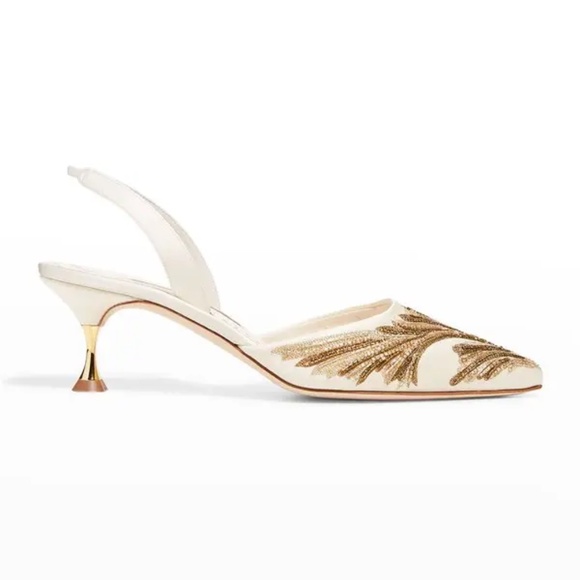 MANOLO BLAHNIK "Catrouxsli" Embroidered Satin Slingback Pumps - Picture 1 of 9